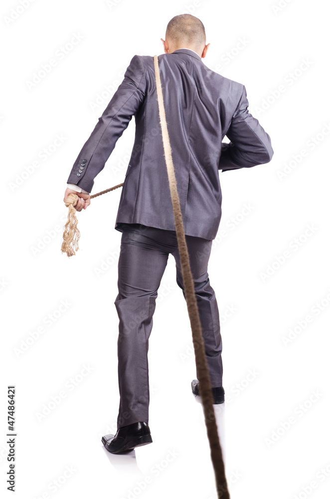 Man in tug of war concept on white Man in tug of war concept on white