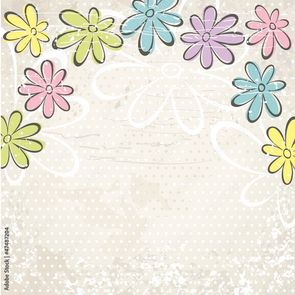 Aged vintage background with flowers