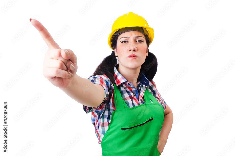 Female construction worker isolated on white Female construction worker isolated on white