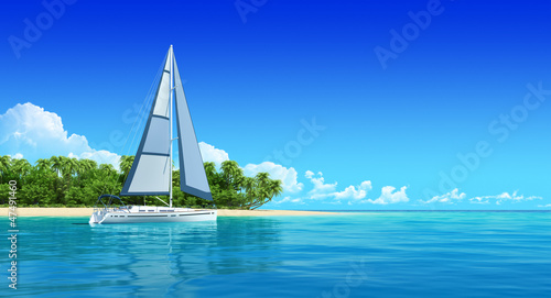 Yacht near the tropic island.