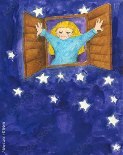 Photography Little girl crying in the night
