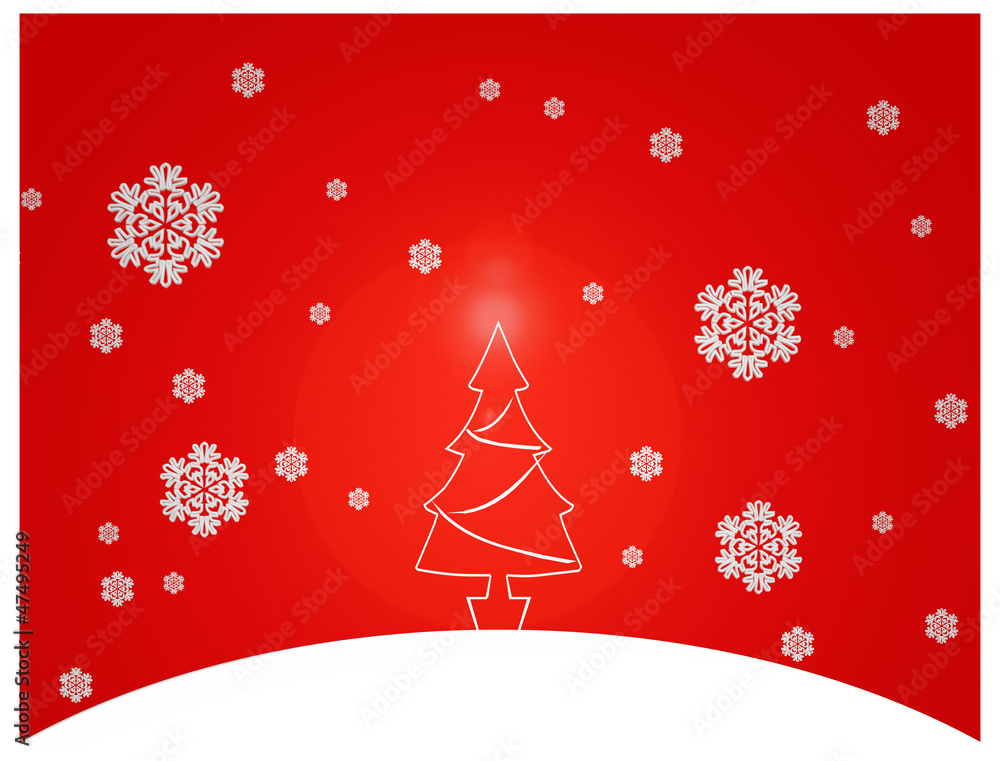 white christmas tree and snowflakes in a red background white christmas tree and snowflakes in a red background