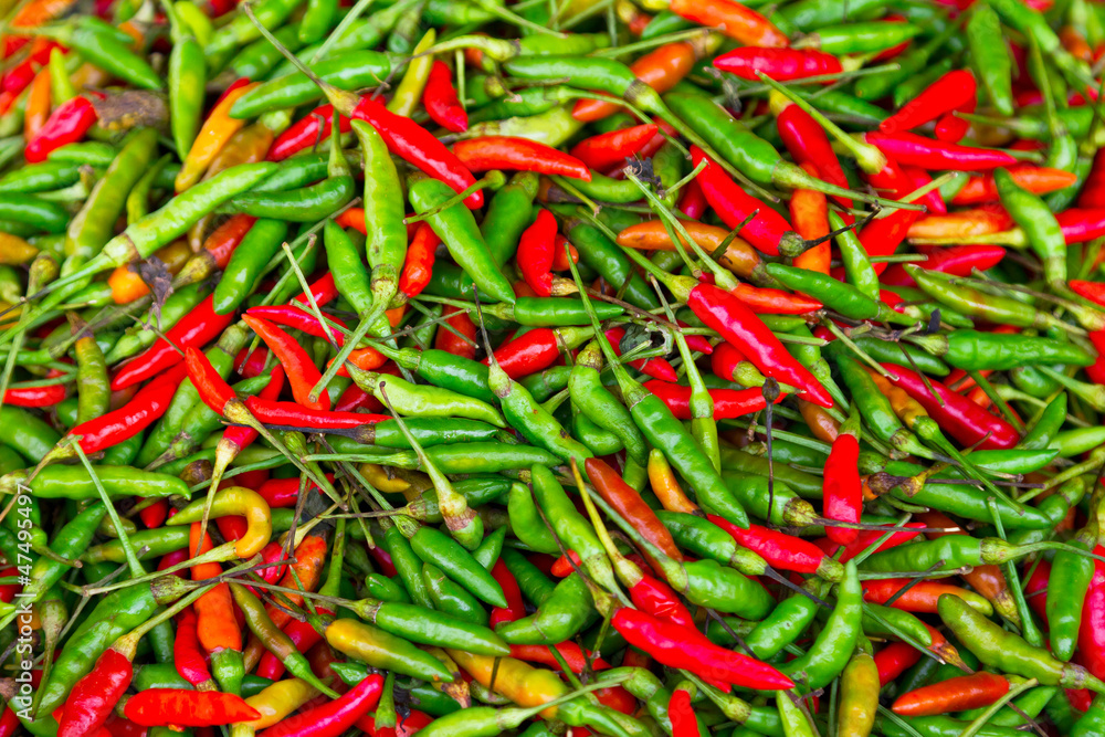 Texture of red and green chili peppers Texture of red and green chili peppers