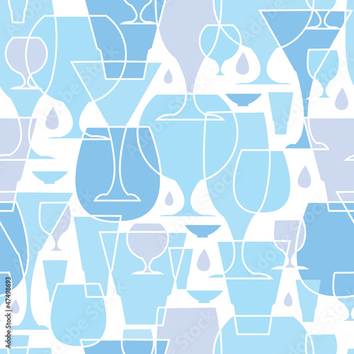 Vector water glasses line art seamless pattern background with