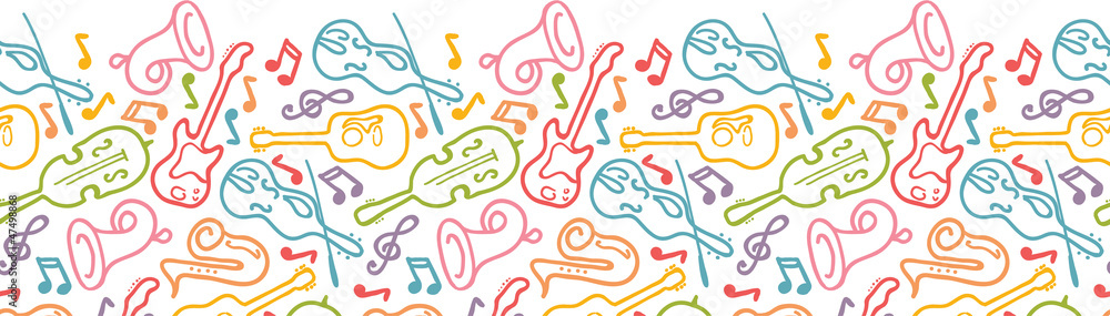 Obraz premium Vector musical instruments horizontal seamless pattern ornament