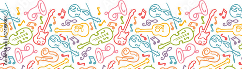 Vector musical instruments horizontal seamless pattern ornament
