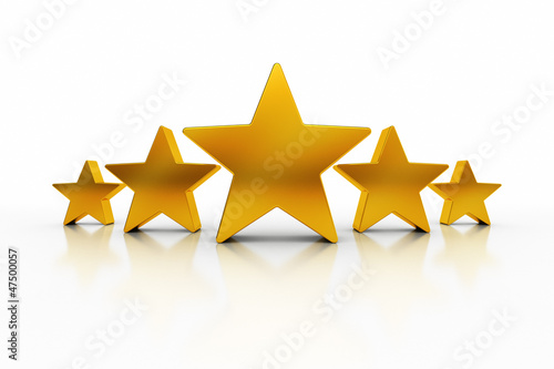 Five Stars with reflections over white representing excellence photo
