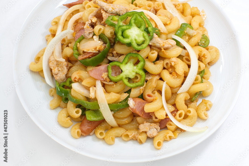 Stir-fried macaroni with Green ball pepper Stir-fried macaroni with Green ball pepper