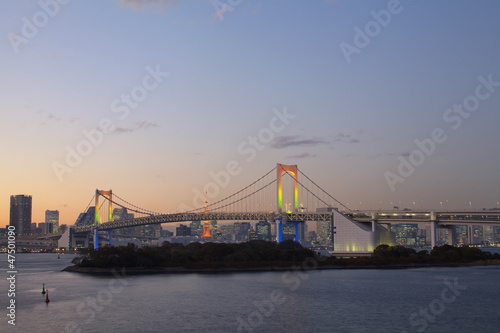 Rainbow Bridge from Odaiba, Tokyo, Japan