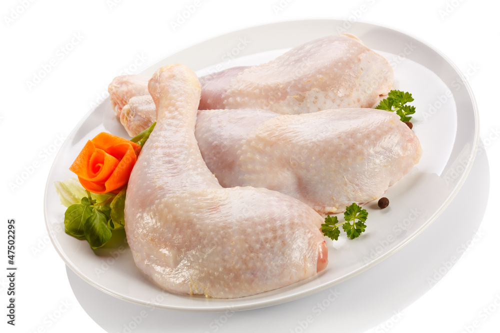 Raw chicken legs on white background Raw chicken legs on white background