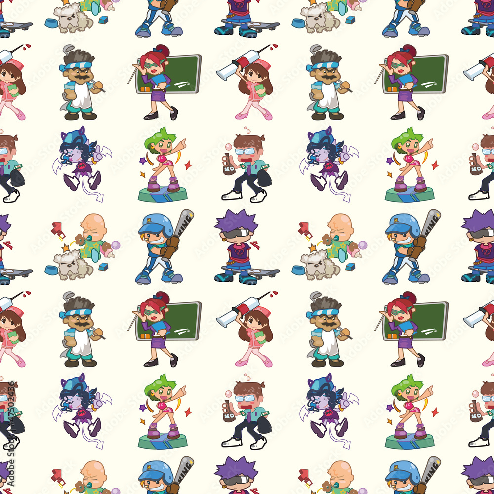 seamless cartoon people pattern