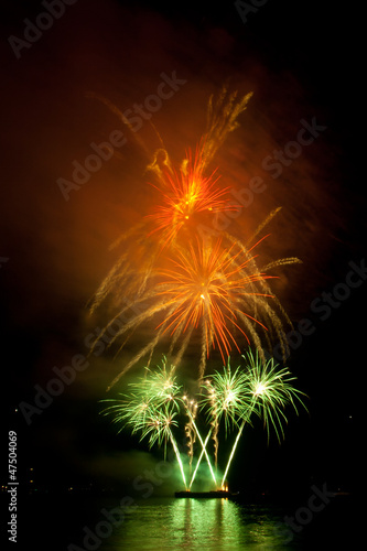 Colorful fireworks on the black sky