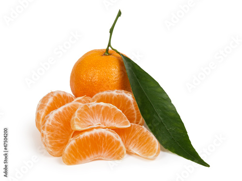 tangerine with leaves and slices