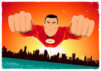 Stickers Superhelden Vliegende superheld in de lucht  © benchart