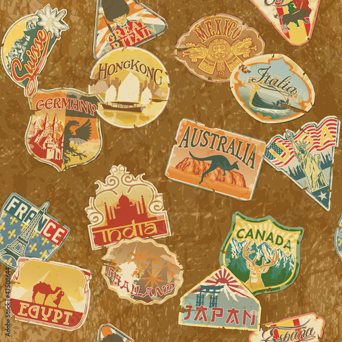 Vintage travel labels  seamless pattern