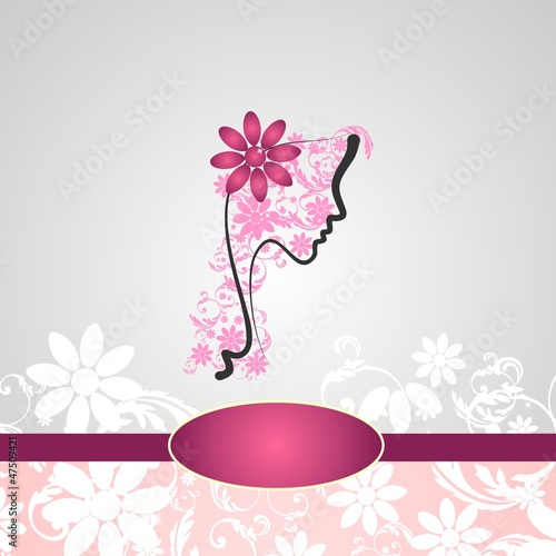 Background with woman's profile with floral decorations