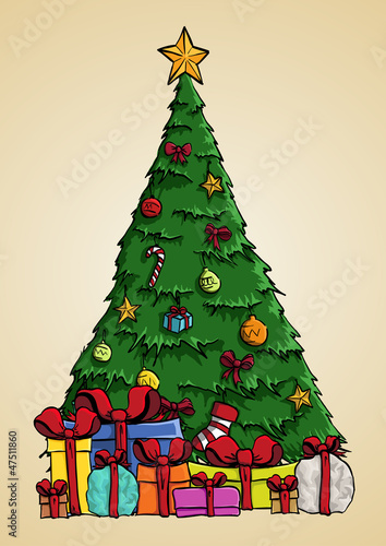 Christmas tree vector art with present boxes