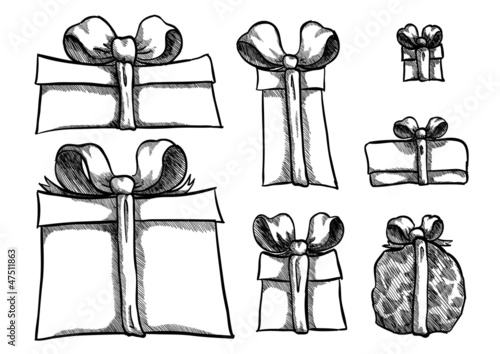 Vector sketch of present boxes in many styles