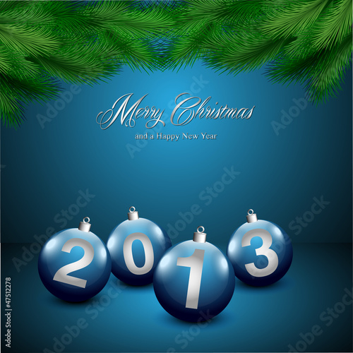 Christmas card with ornaments and pine branches