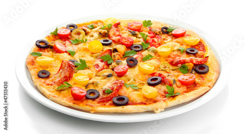 tasty pizza on the plate isolated on white