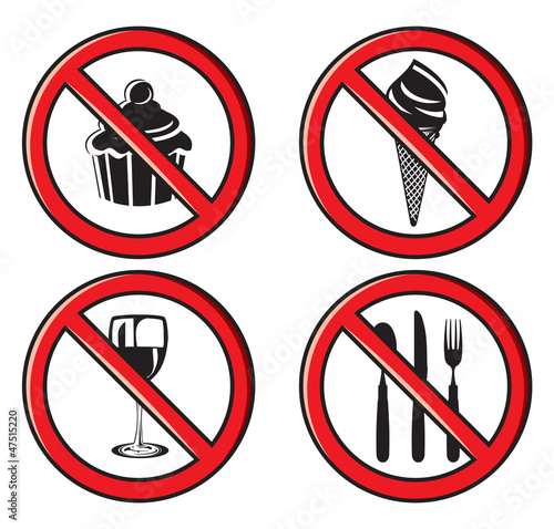no eating, no food allowed sign set