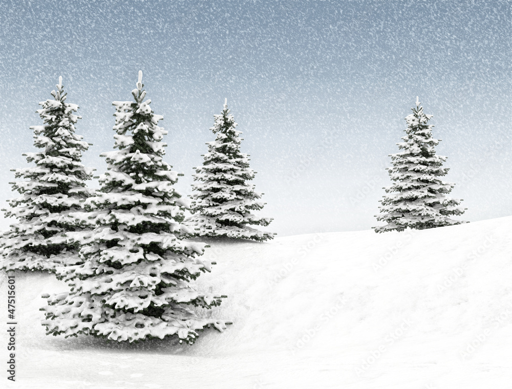 Winter background christmas tree and snow