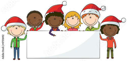 Christmas kids with banner