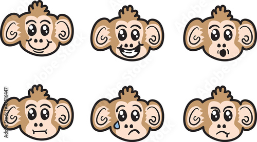 Cartoon monkey face expressions isolated