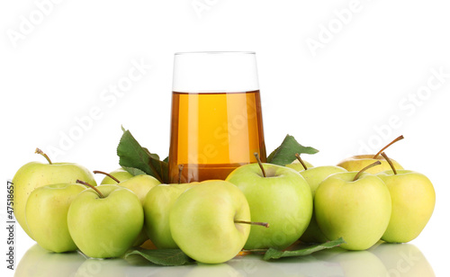 Useful apple juice with apples around isolated on white