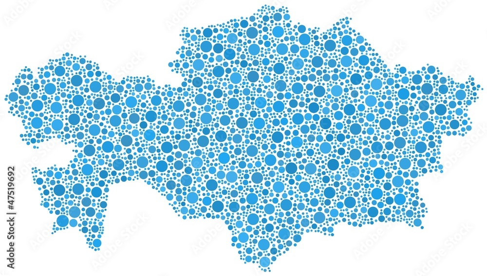 Map of Kazakhstan - Asia - in a mosaic of blue bubbles