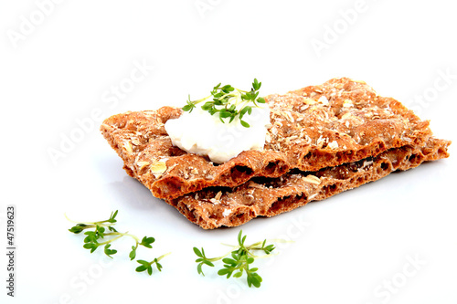 Knäckebrot mit Quark u. Kresse
