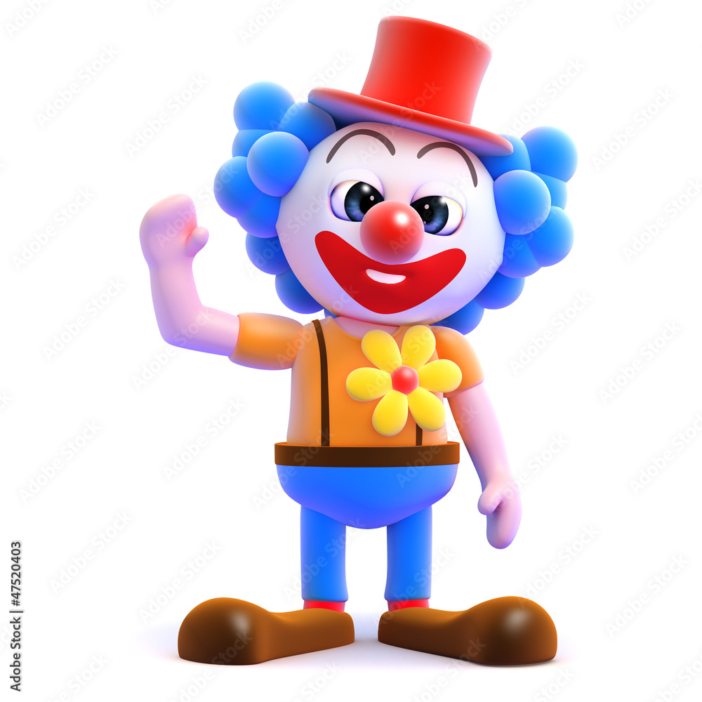 Clown waves a cheerful hello