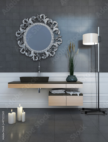 Modern Style Grey Bathroom at Night
