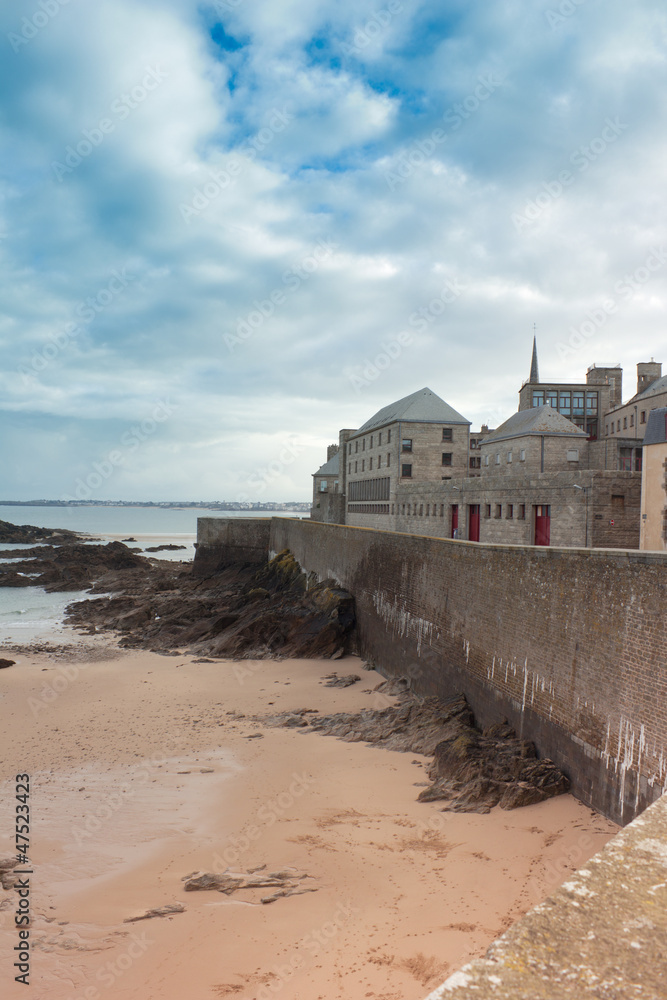 castle walls of Saint Malo over sea