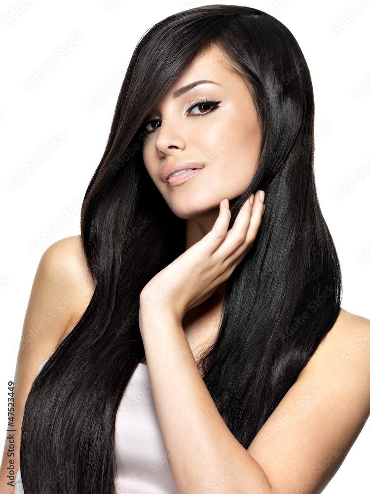 Beautiful woman with long straight hair Stock Photo | Adobe Stock