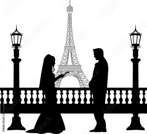 Wedding couple in front of Eiffel tower in Paris