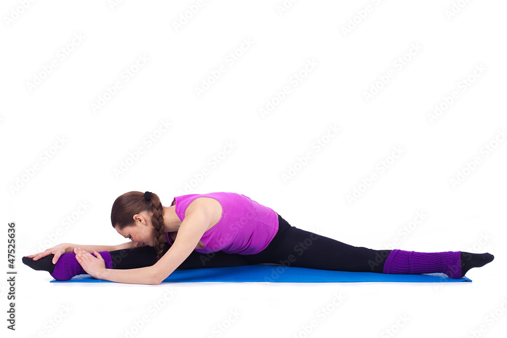healthy young woman exercising in gym, over white background healthy young woman exercising in gym, over white background