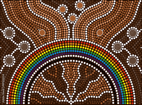 A illustration based on aboriginal style of dot painting depicti