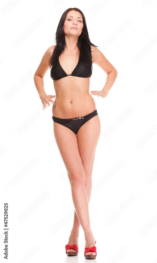 Portrait of sexy brunette in brown bikini isolated Portrait of sexy brunette in brown bikini isolated