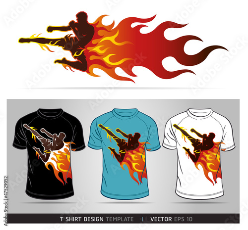 Boxing sport with fire. T-shirt design. Vector illustration.