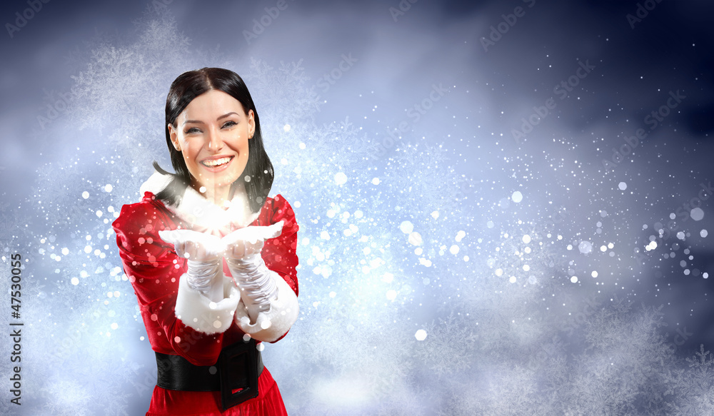 Φωτογραφία Portrait of girl wearing santa claus clothes