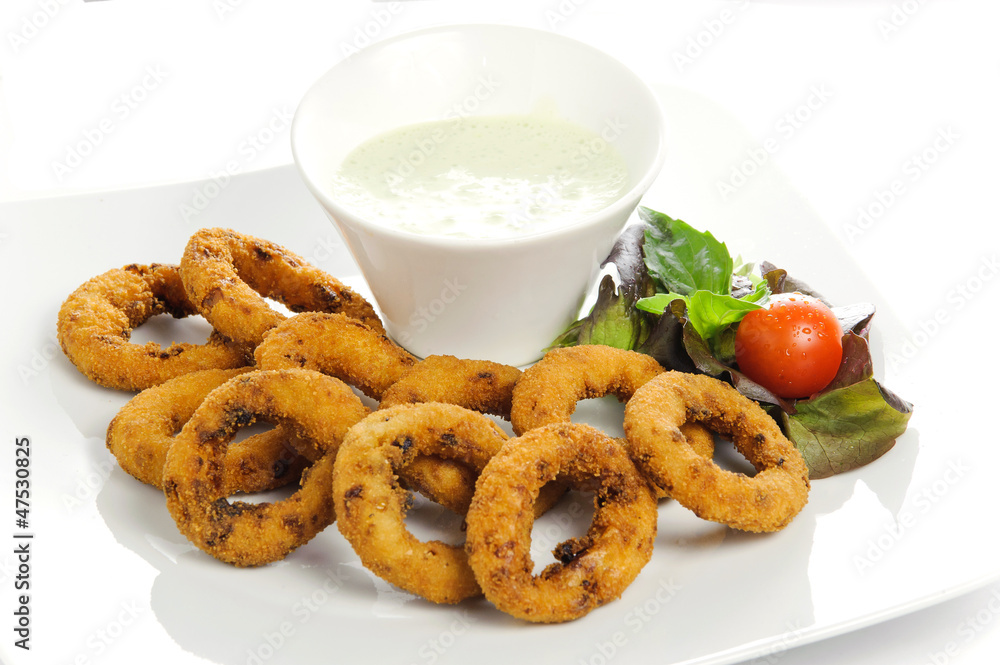 Squid rings with vegetables and salad Squid rings with vegetables and salad