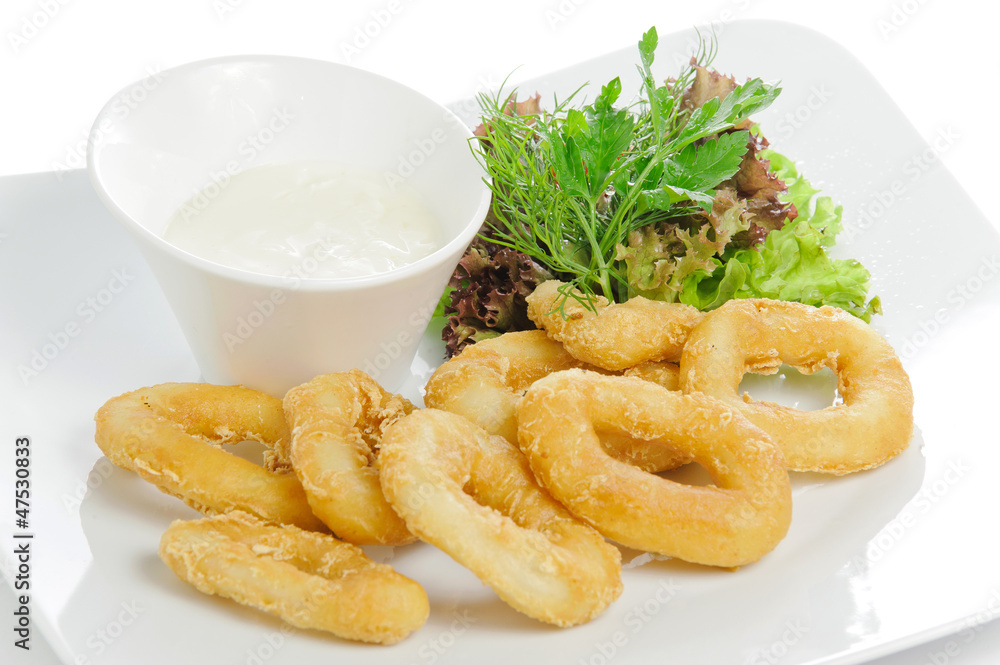 Breaded calamari rings deep fried Breaded calamari rings deep fried