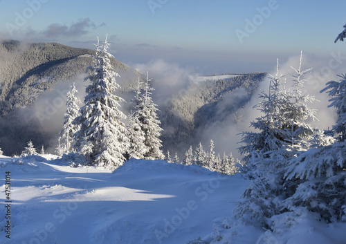 .Beautiful winter morning in the mountains