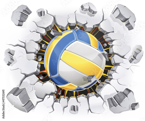 Volleyball and Old Plaster wall damage. Vector illustration
