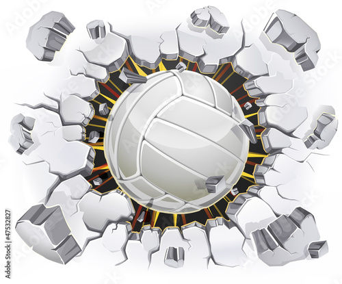 Volleyball and Old Plaster wall damage. Vector illustration