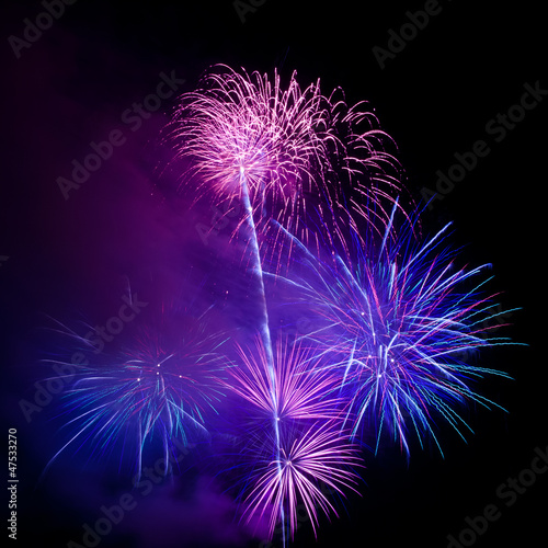 Colorful fireworks on the black sky