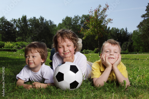 Happy boys with soccer ball