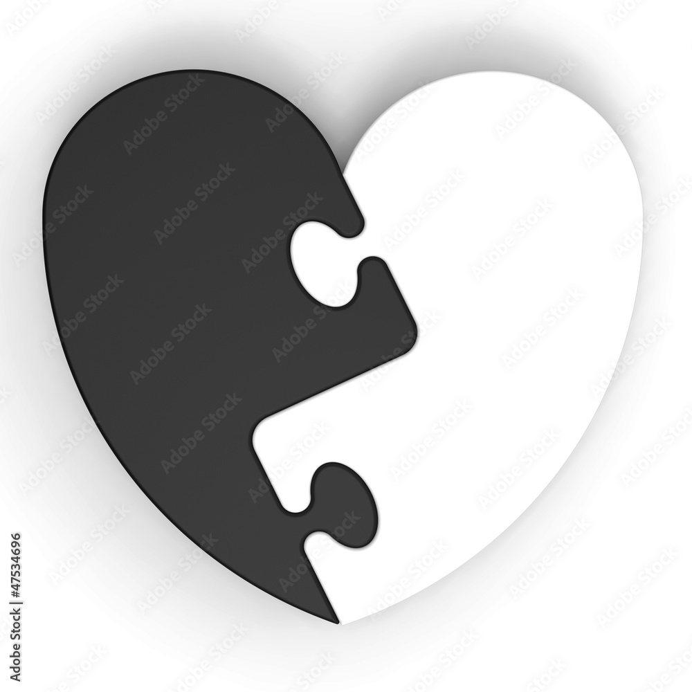 Two-Colored Heart Puzzle Showing Lost Love Two-Colored Heart Puzzle Showing Lost Love