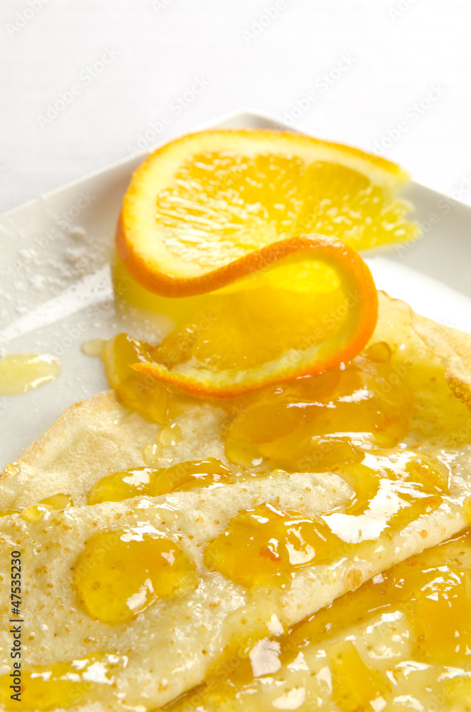 Crepe Suzette, pancake with orange marmalade Crepe Suzette, pancake with orange marmalade